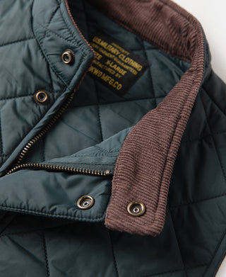 Corduroy Trimmed Diamond Quilted Field Vest – Dark Green