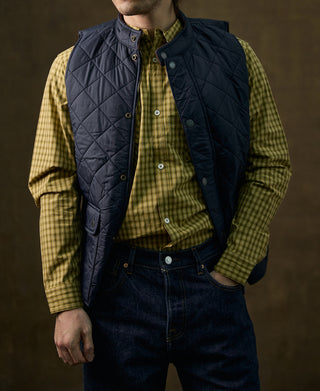 Corduroy Trimmed Diamond Quilted Field Vest – Navy