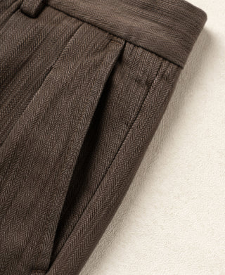 Pantalon à pinces style années 1930 en chevron - Marron
