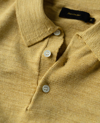 Slub Cotton Long Sleeve Knit Polo - Mustard