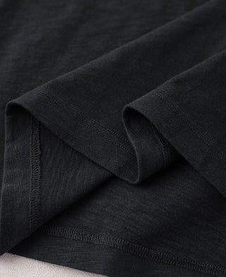 hem detail of Vintage Slub Cotton Cap Sleeve T-Shirt - Black