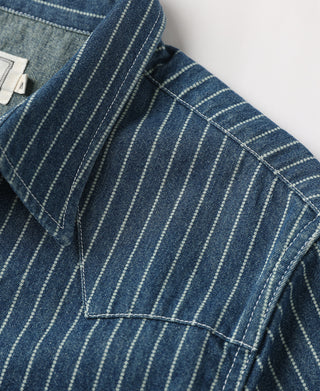 Slim Fit Wabash Striped Indigo Western Shirt - Size M