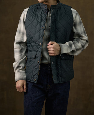 Corduroy Trimmed Diamond Quilted Field Vest – Dark Green
