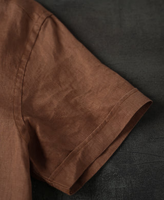 1950s Italian Collar Linen Shirt - Brown