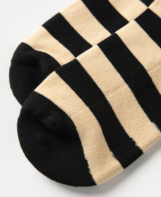 Retro Striped Cotton Socks - Black/Apricot
