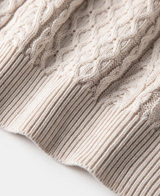 Aran Cable Knit Fisherman Sweater - Cream White
