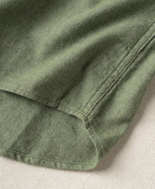 Sage flannel sleeve and hem with stitched seam detail