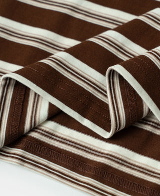 Heavyweight Stripe Crewneck Long Sleeve T-Shirt - White/Coffee