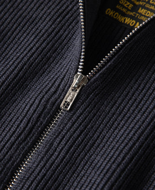 Ribbed Knit Two-End Zip Wool Blend Cardigan