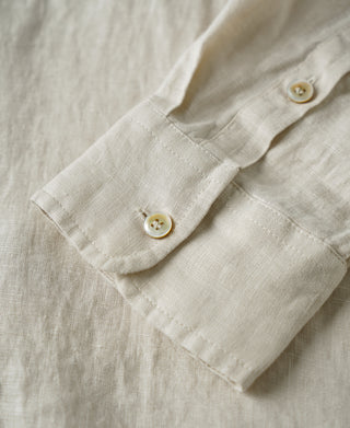 1950s Italian Collar Long-Sleeve Linen Shirt - Apricot
