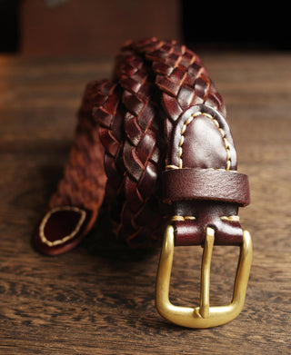 Braided Leather Belt - Burgundy