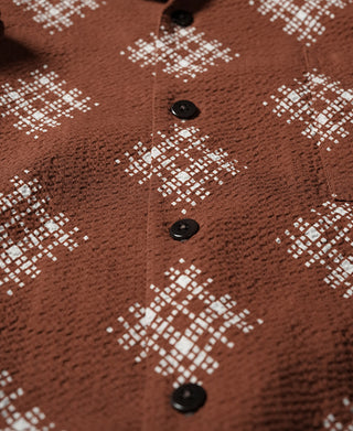 Printed Seersucker Cuban Collar Aloha Shirt