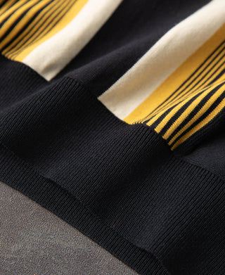 1960s Retro Striped Knit Polo - Black