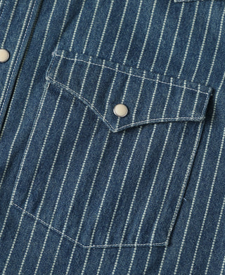 Slim Fit Wabash Striped Indigo Western Shirt - Size M