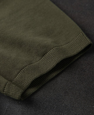 1960s Retro Striped Knit Polo - Olive