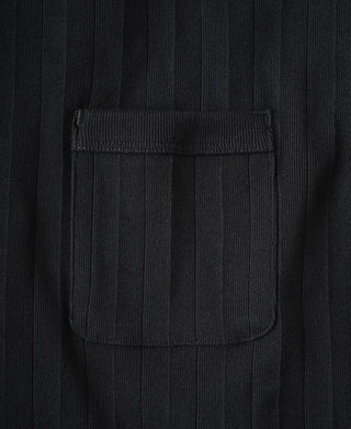Black cotton T-shirt chest pocket with ribbed knit texture