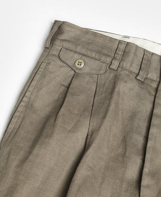 Lot 841 1940s Linen Two Tuck Slacks - Khaki Green