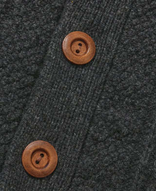 Cable Knit Round Collar Cardigan - Dark Gray