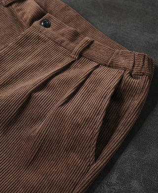 Straight-Leg Double-Pleated Cotton-Corduroy Trousers - Brown