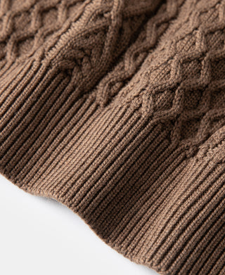 Aran Cable Knit Fisherman Sweater - Light Brown
