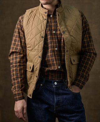 Corduroy Trimmed Diamond Quilted Field Vest – Khaki