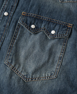 Slub Denim Snap Button Western Shirt - Washed Indigo