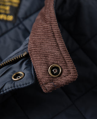 Corduroy Trimmed Diamond Quilted Field Vest – Navy