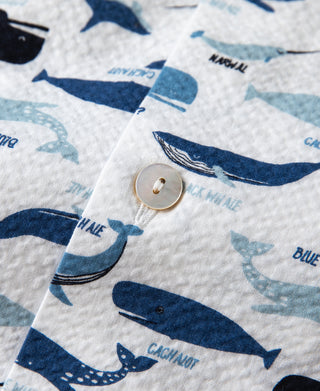 Marine Life Printed Seersucker Short Sleeve Camp Shirt - White