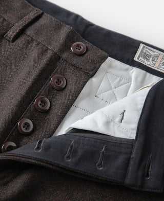 Wool Blend Herringbone Work Trousers - Brown