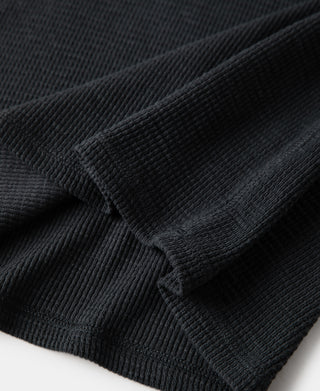 Honeycomb Waffle Knit Henley T-Shirt - Vintage Black