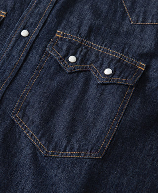 Slub Denim Snap Button Western Shirt - Dark Indigo