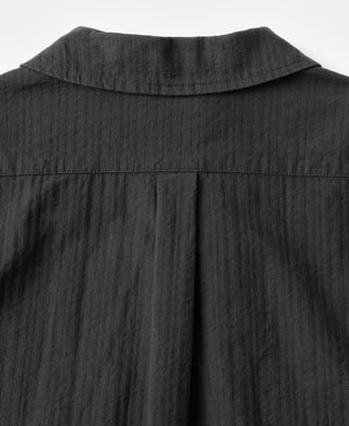 back view of Italian Collar Salt-Shrunk Shirt - Black
