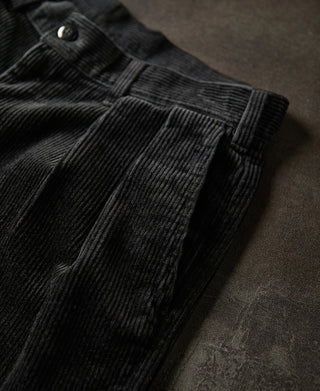 1960s Double Pleated Corduroy Trousers - Black