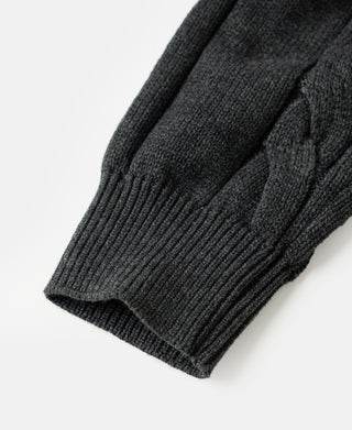 Dark gray sweater cuff and ribbed hem knit detail