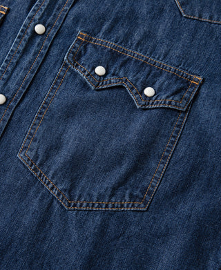 Slub Denim Snap Button Western Shirt - Indigo