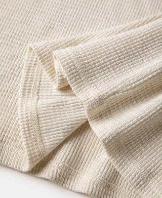 Honeycomb Waffle Knit Henley T-Shirt - Oatmeal