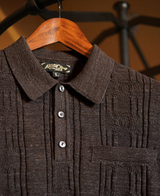 1960s Jacquard Slub Cotton Polo Shirt - Coffee