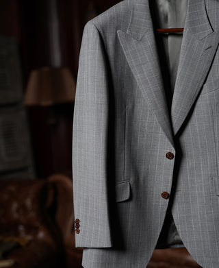 1940s Gray Striped Wool Single-Breasted Suit Jacket
