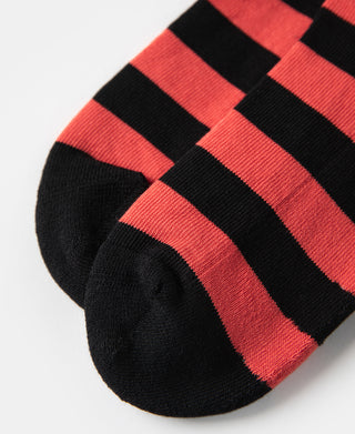 Retro Striped Cotton Socks - Black/Red