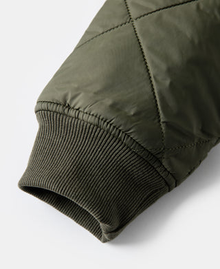 Reversible Diamond Quilted Stand-Collar Jacket - Olive