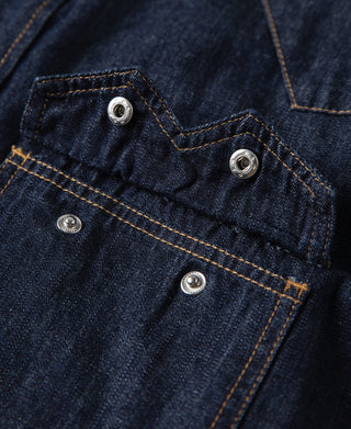 Slub Denim Snap Button Western Shirt - Dark Indigo