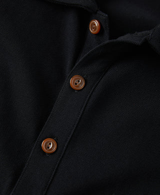 Raglan Sleeve Cotton-Piqué Polo Shirt - Black