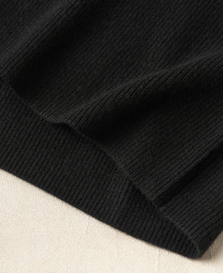 Black knit cardigan hem and ribbed cuff detail