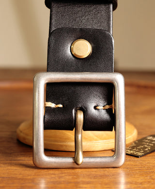 Steel-Buckle Wide Leather Belt