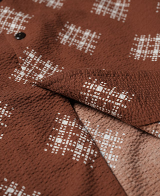 Printed Seersucker Cuban Collar Aloha Shirt