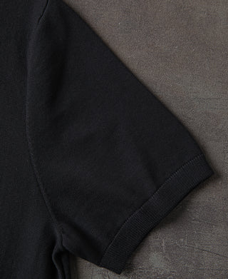 1960s Retro Striped Knit Polo - Black