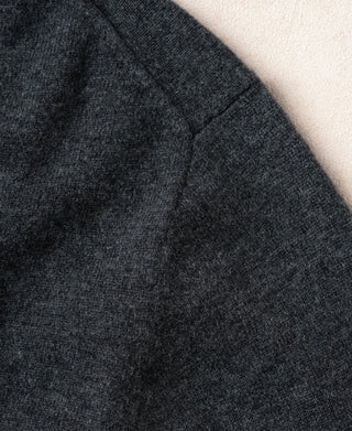 Heather gray merino wool crewneck sweater with knit sleeve seam detail