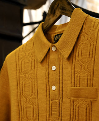 1960s Jacquard Slub Cotton Polo Shirt - Ginger