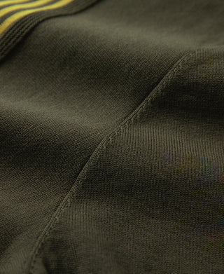 1960s Retro Striped Knit Polo - Olive