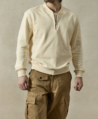 Vintage Baseball Collar Quarter-Zip Sweatshirt - Apricot